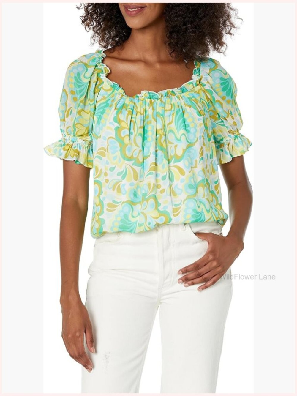 Square Neck Puff Sleeve Blouse - Women's Top